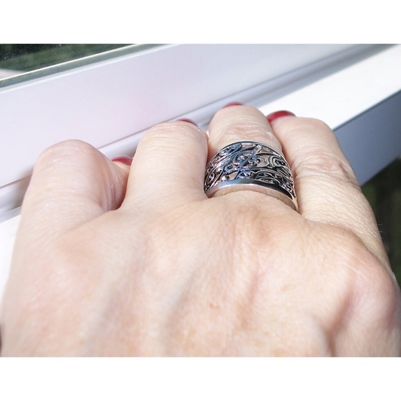 925 STERLING SILVER Vines & Scrolls Band Ring - Picture 4 of 15